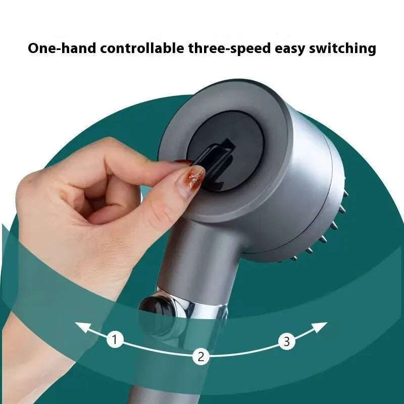 Portable ABS plastic massage shower head with three adjustable water pressure settings