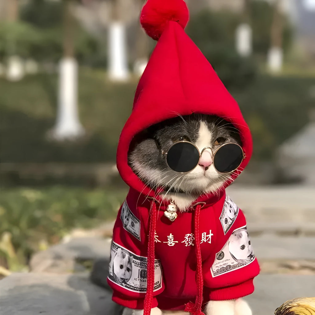 Pure cotton plus fleece pet sweater for cats and dogs in red