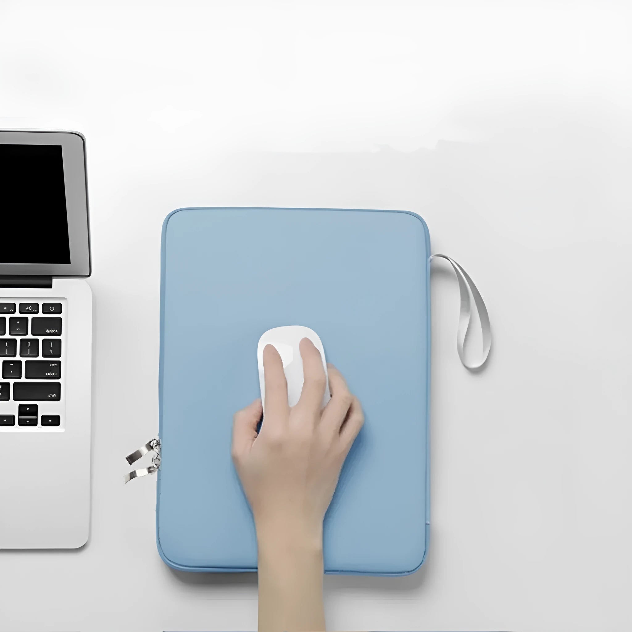 Imitation leather tablet protective case with a carry handle in light grey, shown next to a black variant.