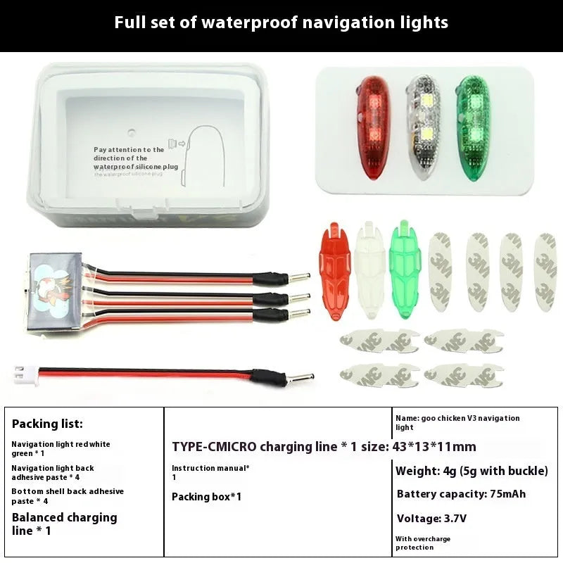 V3 wireless charging waterproof navigation lights for scale models in green, red, and white colour options