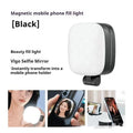 Mini portable makeup mirror fill light with magnetic phone holder in black or white