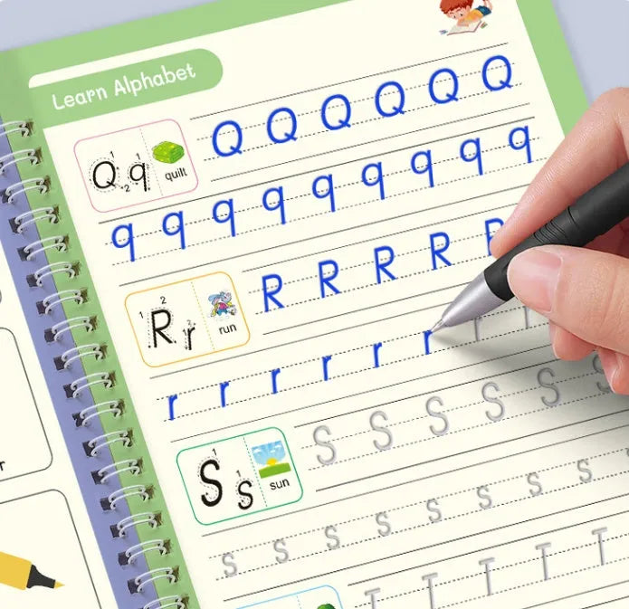 English children's groove magic practice double-sided notched post calligraphy copybook with ten pen refills and pen