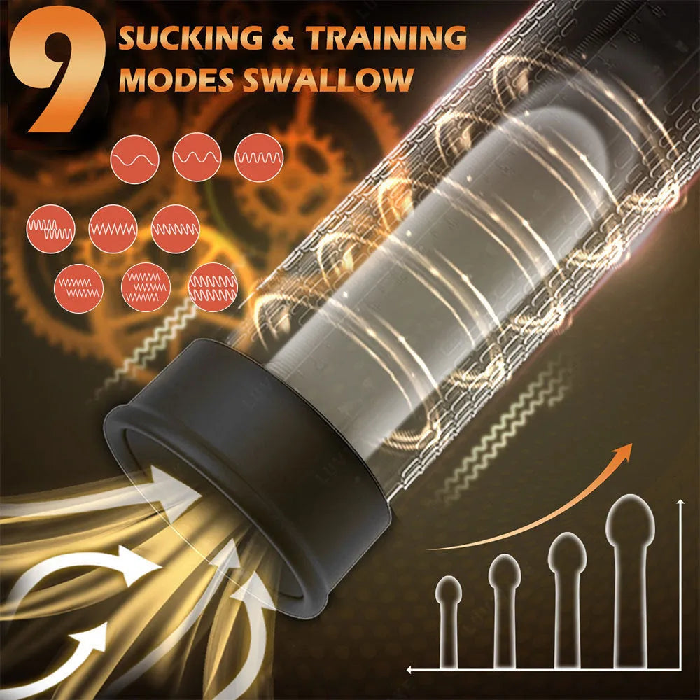 Male masturbation device with a grey electric training pump unit made from ABS and TPE plastic.