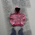 Men's loose fit hooded zip coat in red colour with polyester fabric for casual autumn wear