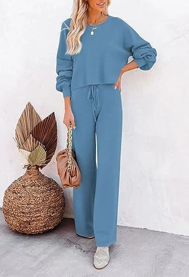 Women's casual solid colour two-piece set, long-sleeved top and trousers, polyester, beaded detail, in apricot colour