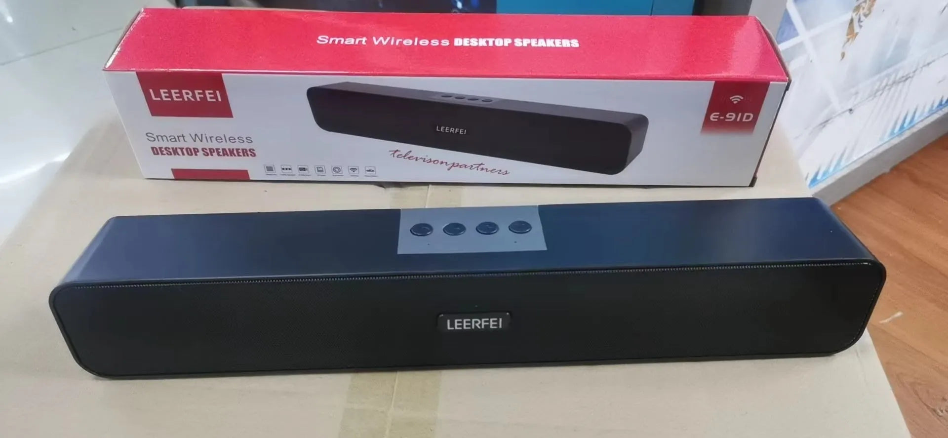 Double desktop Bluetooth speaker in black with high power, EXTRA BASS, and heater function for computer use