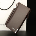 Men's black PU leather zipper wallet with multifunctional compartments and waterproof construction
