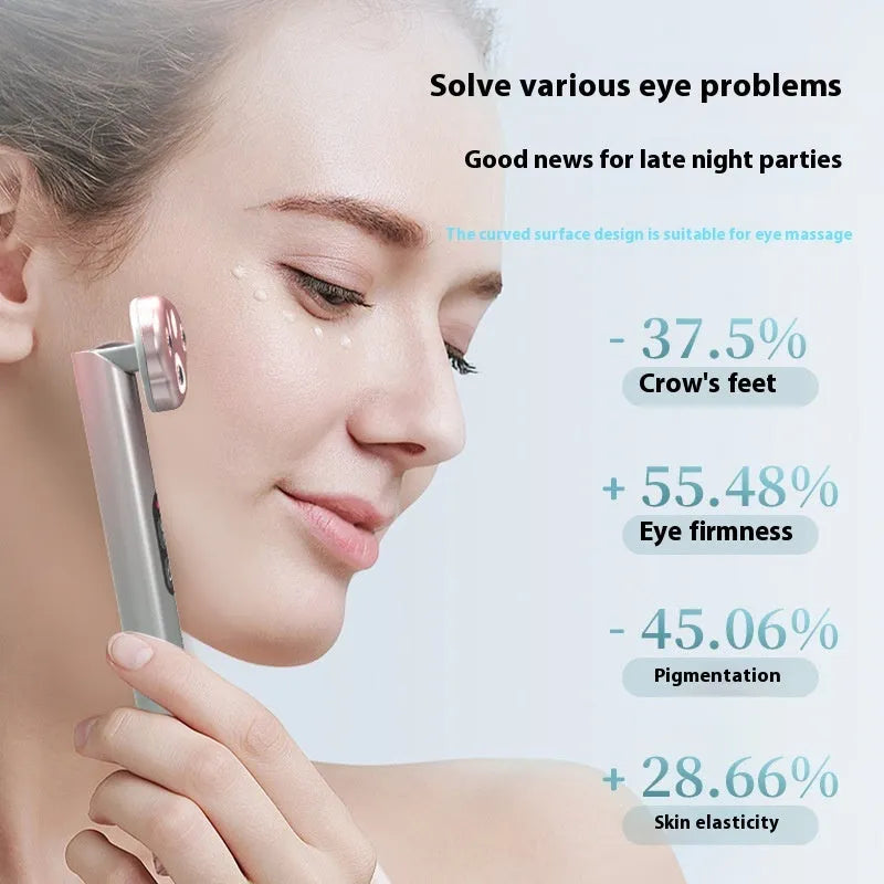 Gradient pink cat's paw eye massager with micro-current vibration and coloured light function