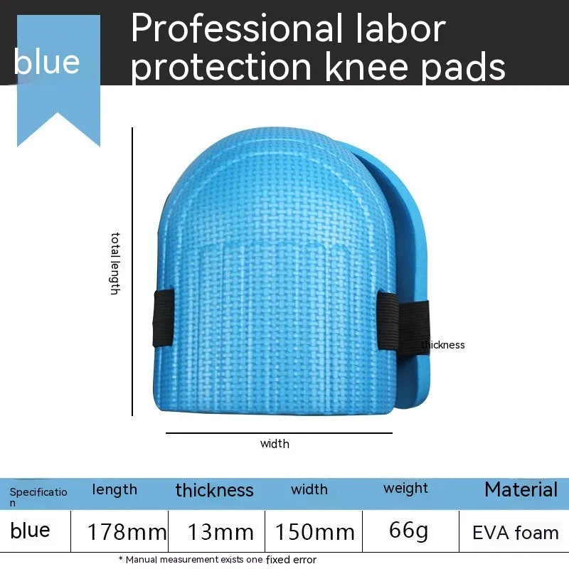 A pair of thick EVA foam kneepads in blue colour for construction and auto repair work.