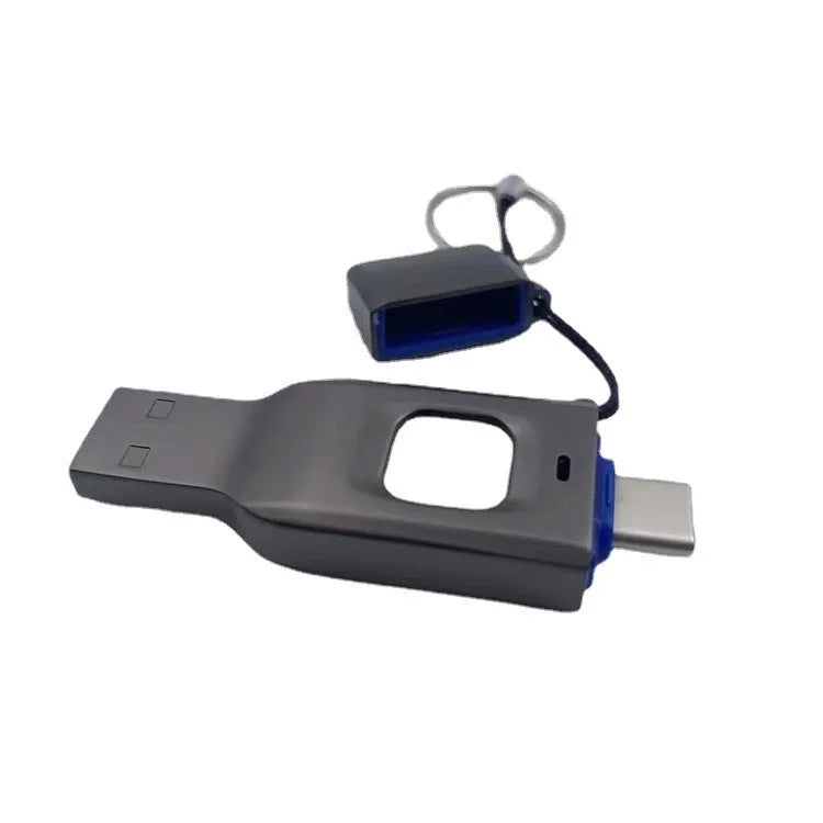 Fingerprint encrypted USB flash drive with USB 3.0 and USB-C interfaces in metal casing