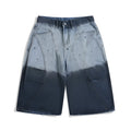 Blue tie-dye gradient cropped jeans with washed-out finish and loose casual fit