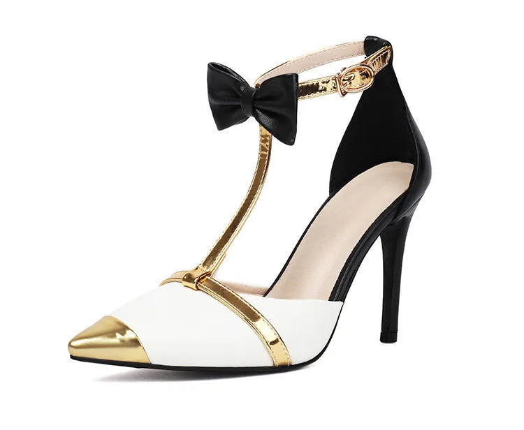 Purple and white plus size women's closed toe high heel sandals with buckle fastening