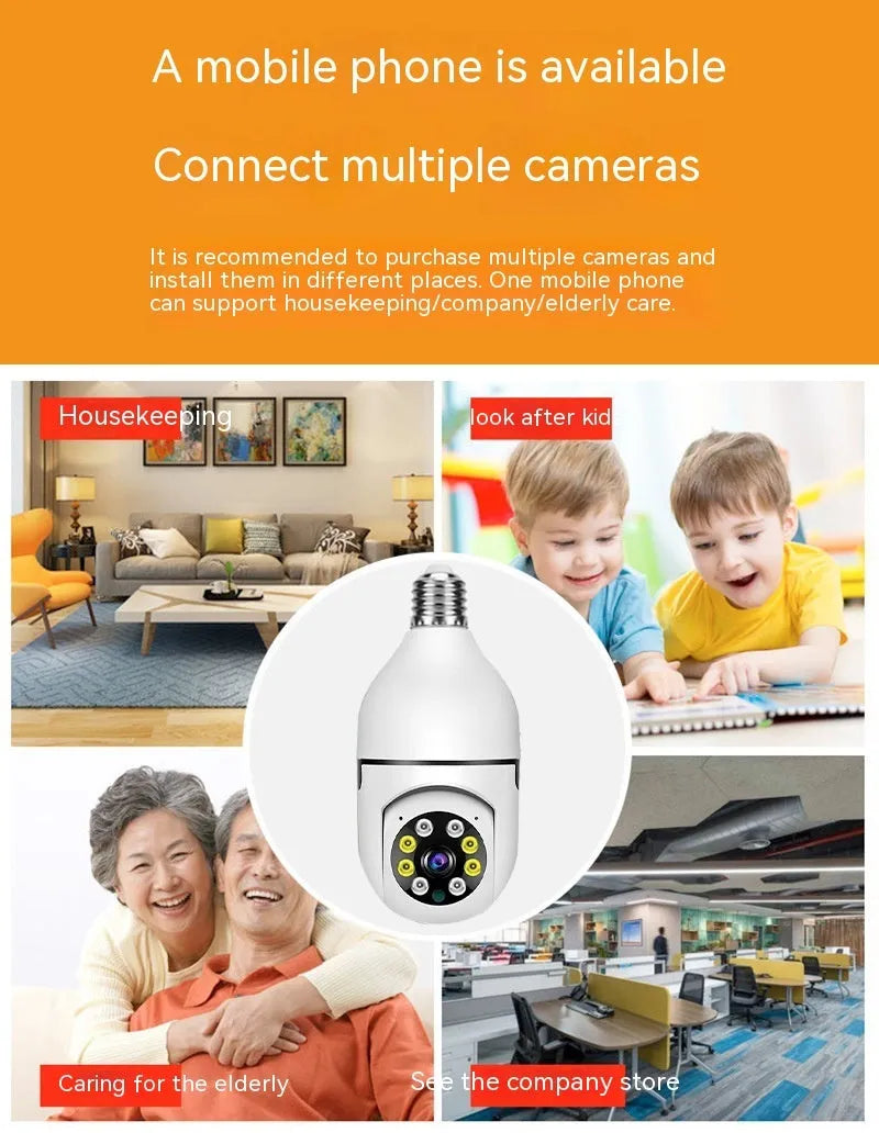 Wireless wifi bulb security camera with 1080p night vision for indoor and outdoor monitoring