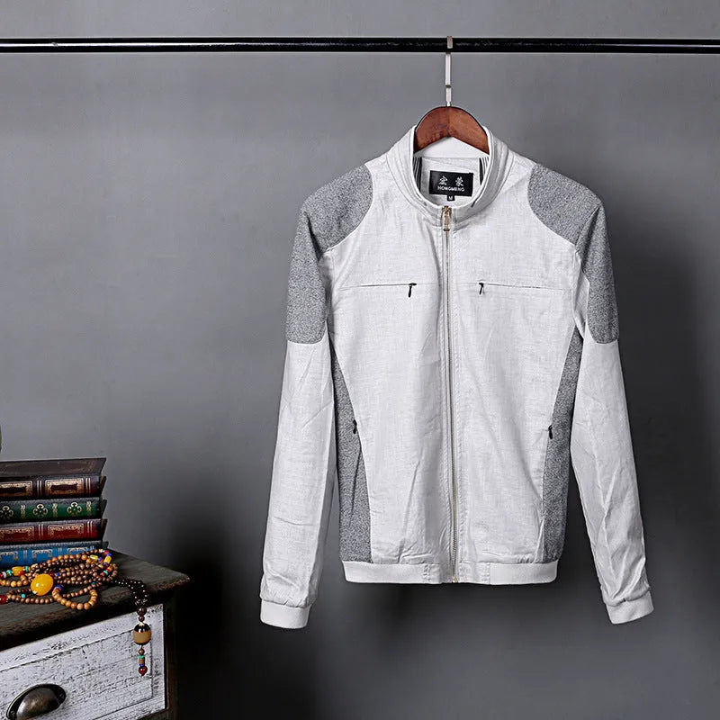 Men's thin linen cotton jacket in heather grey, available in sizes M to 6XL