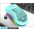 Hollow-out luminous wireless gaming mouse with charging in black, cyan, and white colours