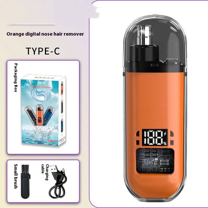 Rechargeable nose hair cleaner with digital display, removable cutter head, cleaning brush and charger