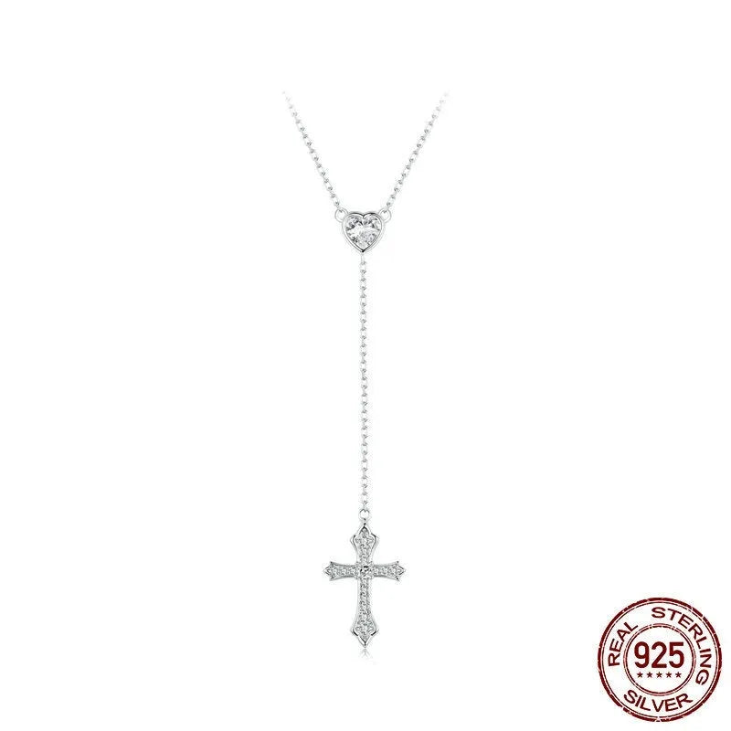 Simple V-neck love cross pendant on a silver O-link chain
