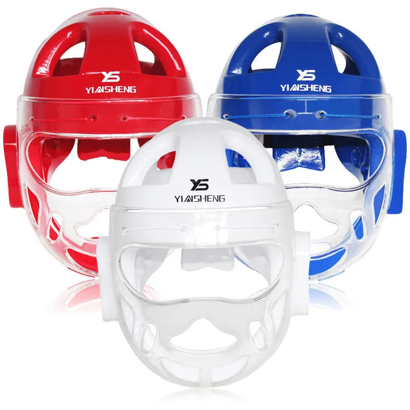 Karate helmet in three colours - white, blue and red - for boxing head protection equipment