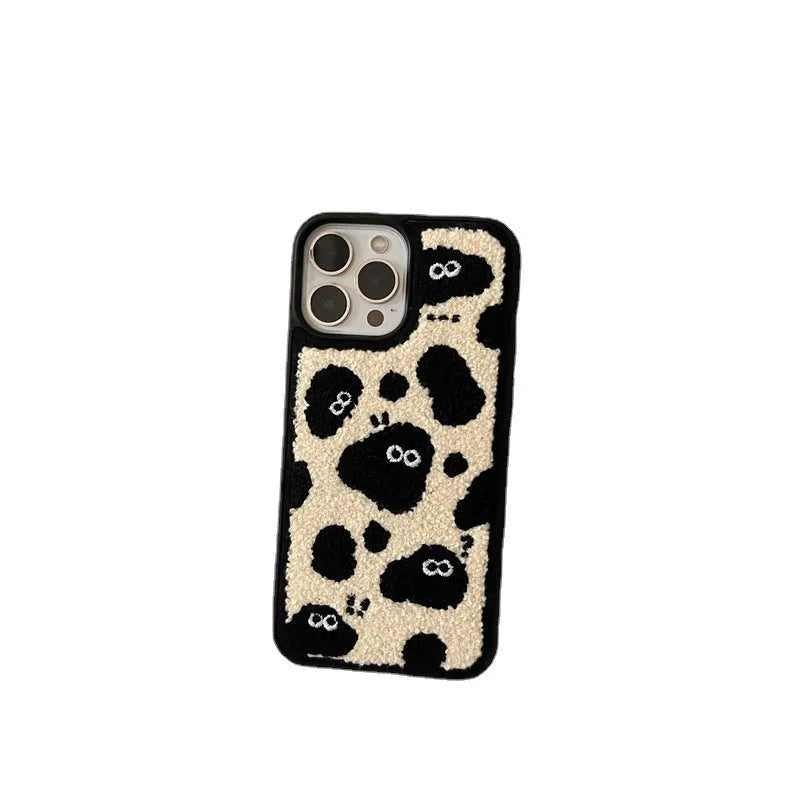 Black plush fairy funny phone case back cover for iPhone models