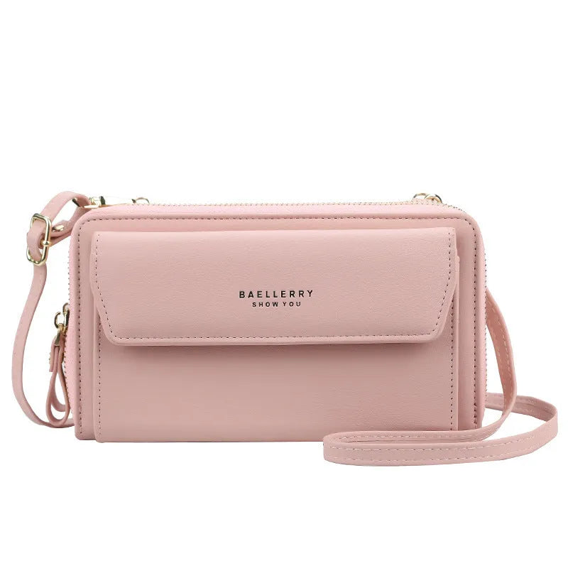Ladies long wallet in PU leather with double zipper, horizontal square shape, shown in multiple colour options