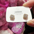 Square geometric women's earrings with diamond treatment in gold and silver colour options
