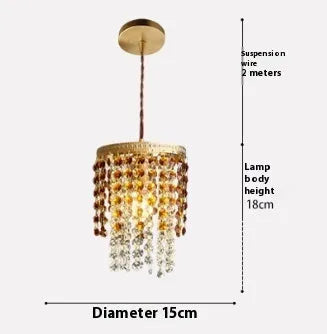Retro crystal small droplight bedside lamp in Green Glacier finish for living room and corridor use