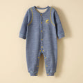Velvet warm baby jumpsuit in orange, yellow, or blue polyester with single-breasted closure and long sleeves.