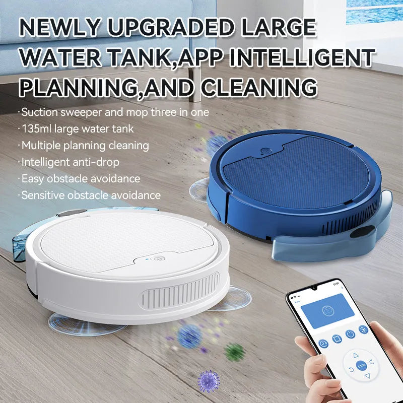Intelligent sweeping robot with large water tank, 2000 Pa suction, in black, for floor cleaning