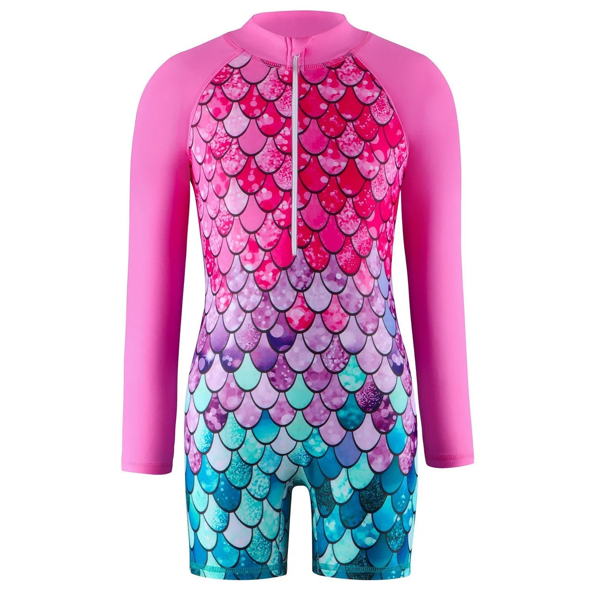 Girls' one-piece polyester swimsuit in blue, cyan, pink or purple, sizes 100cm to 150cm