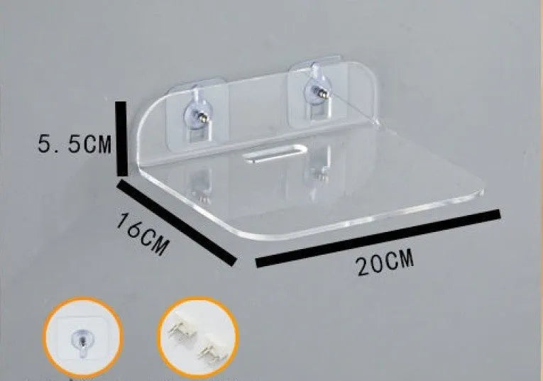 Acrylic right angle camera shelving bracket in black, 13.5x11.5x5.5cm, for no-drill wall mount