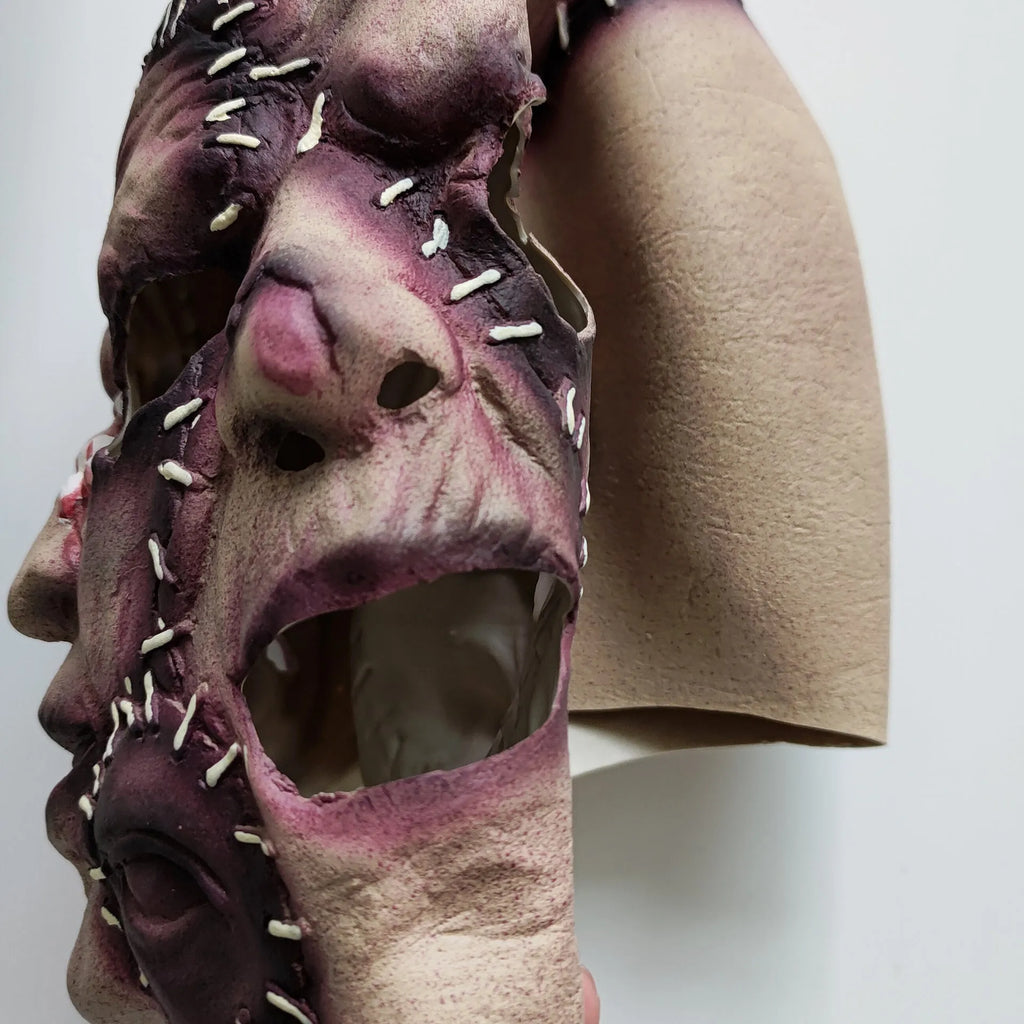 Three-sided Grimace horror mask in latex plastic for Halloween cosplay and parties