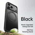 Gear decompression damping sound PU phone case for iPhone 17 series, frosted black bracket-style fall protection case