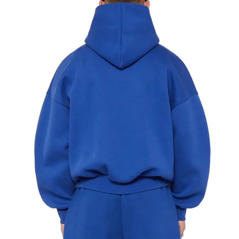 Men's grey fleece-lined cotton pullover sweatshirt hoodie with threaded long sleeves
