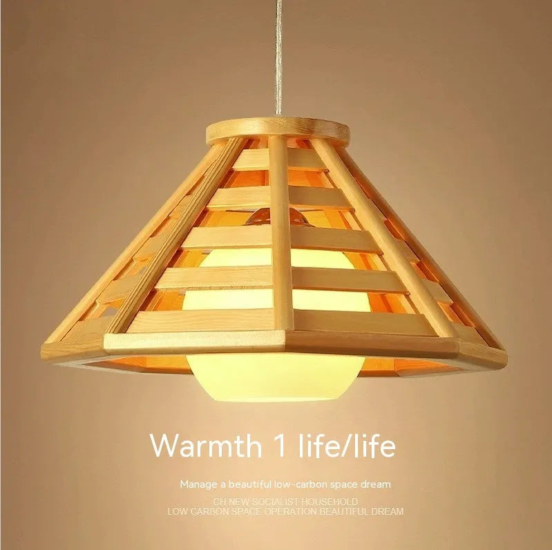 bamboo woven woodcraft ceiling LED chandelier 50cm wood colour modern minimalist