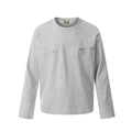 Men's grey loose fit cotton long sleeve pullover top on a hanger