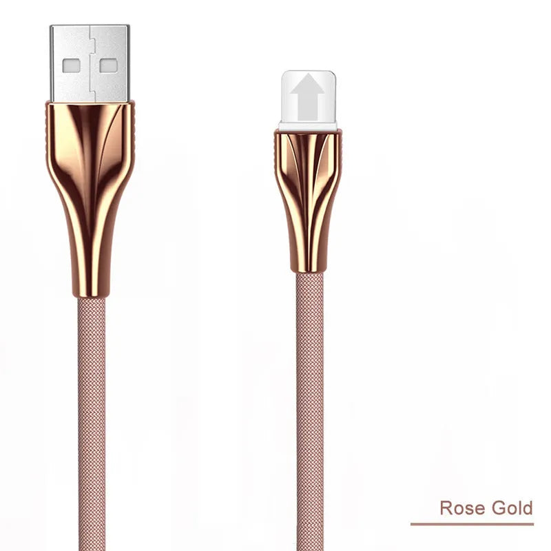 Aluminum alloy braided mobile phone data cable with three interfaces in black, silver, gold, rose gold, 1m length