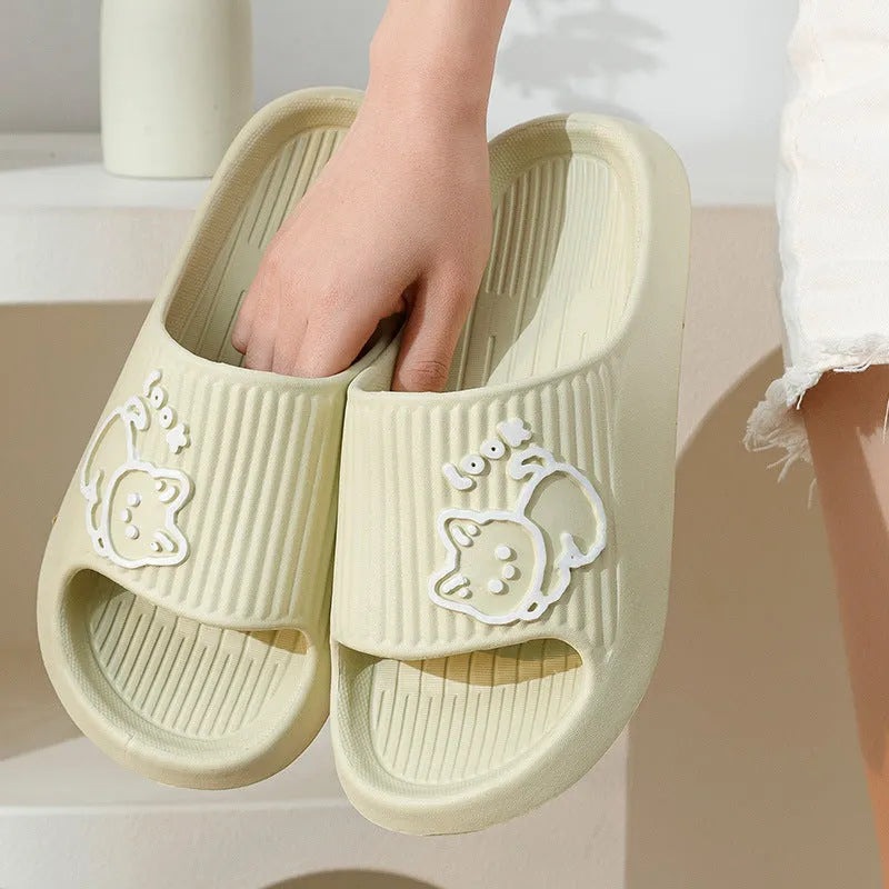 Cat-themed platform slippers with thick EVA sole in multiple colour options