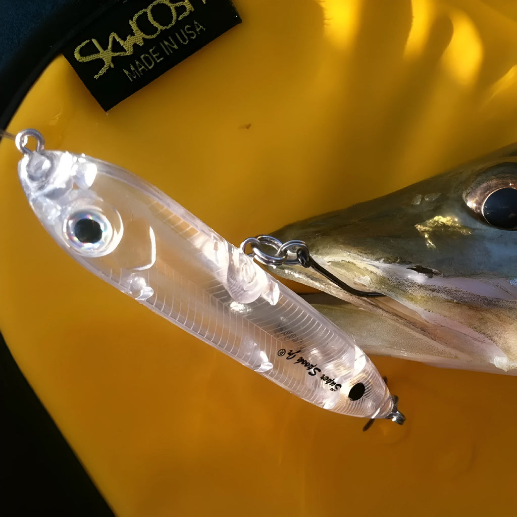 Transparent 9.5cm long ABS plastic blank fishing lure body with moulded eye holes