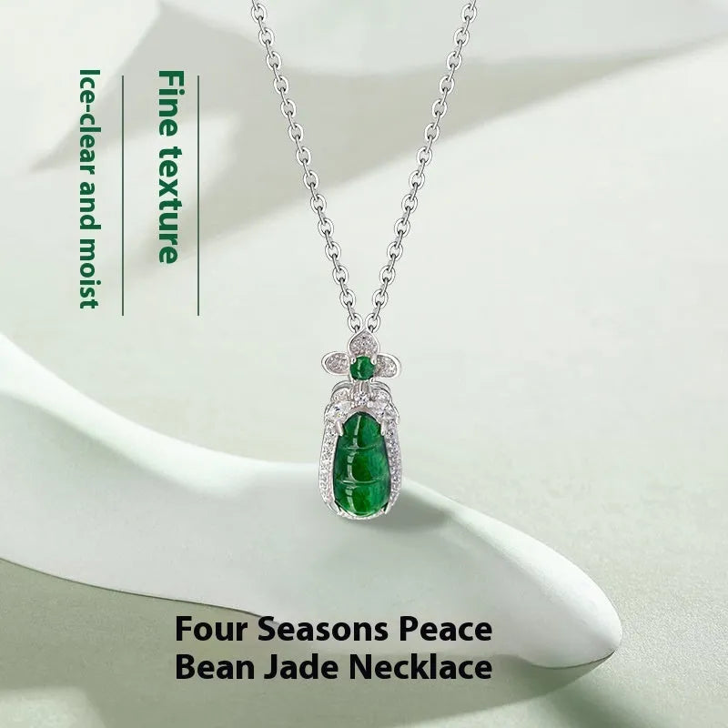 925 sterling silver sauteed green beans flower pendant necklace on cross chain, D1722 style, silver colour