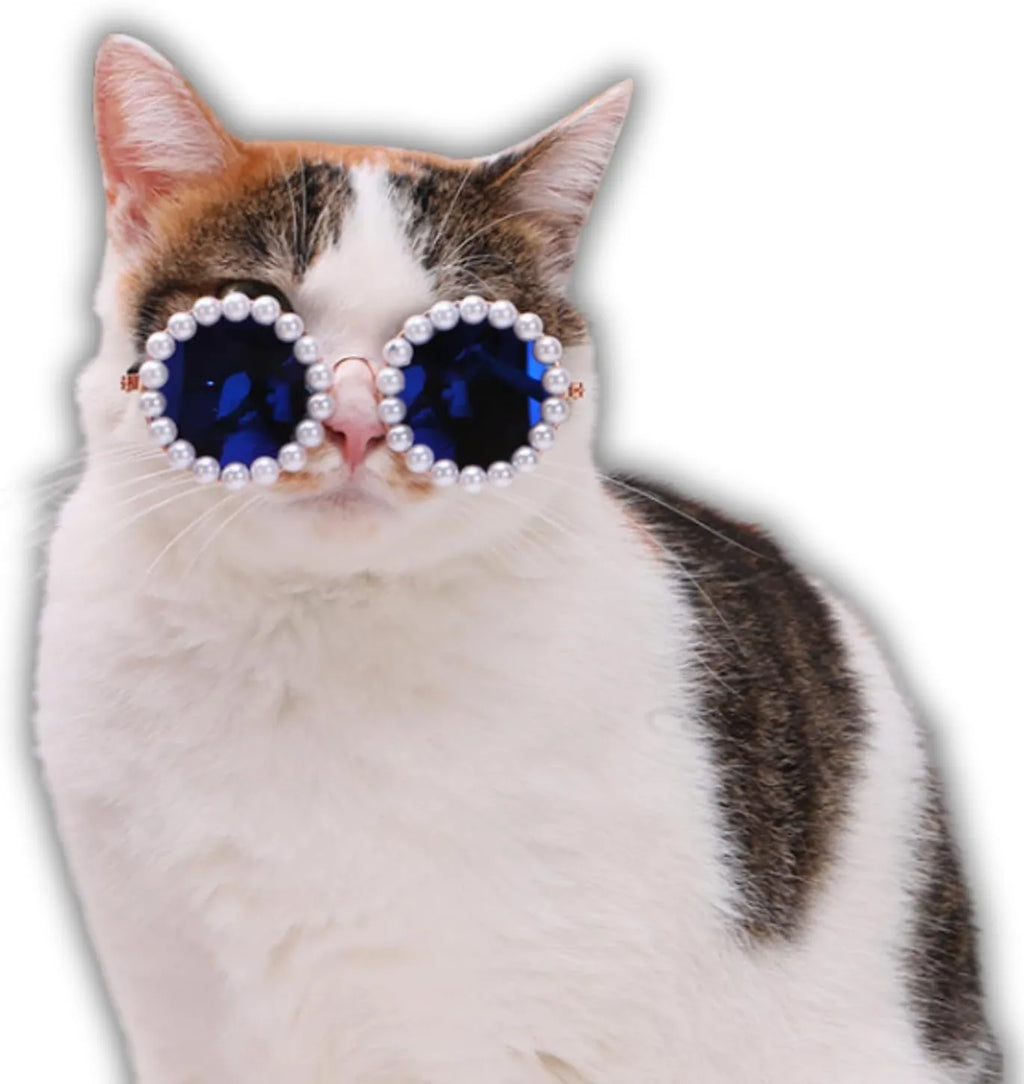 Pearl-rimmed round sunglasses for cats and dogs in multiple colours and sizes