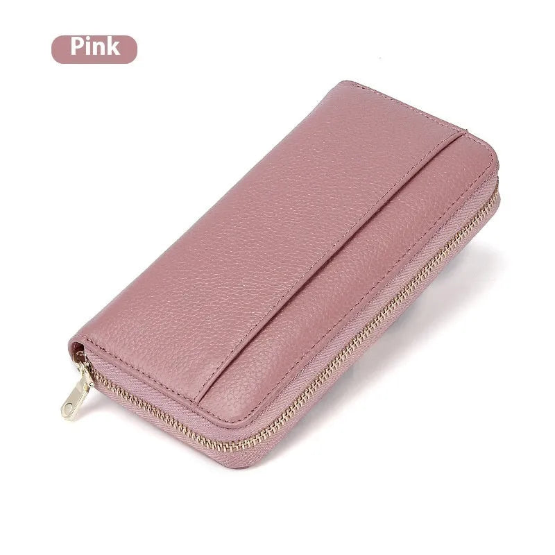 Genuine leather women's wallet in multiple solid colours showing interior card storage compartments
