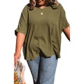 Women's plus size short sleeve T-shirt in pink or green, loose fit, sizes XL-4XL, 50cm length, half sleeves