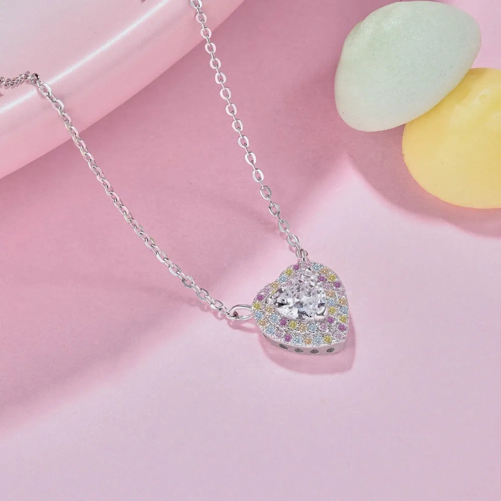 Women's 925 silver zircon necklace with electroplated finish, shown in platinum or gold tone colour options