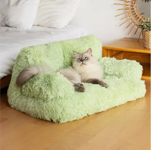 Removable washable cat nest in beige pvvelvet, size S, 55 x 38 x 18 cm, for cats and dogs.