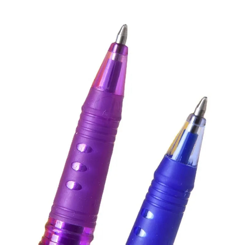 Heat-erasable gel pen set with multiple colours showing plastic bodies and stainless steel nibs