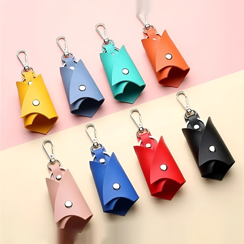 Leather car key case with bat stylings in multiple colours, 13x5cm