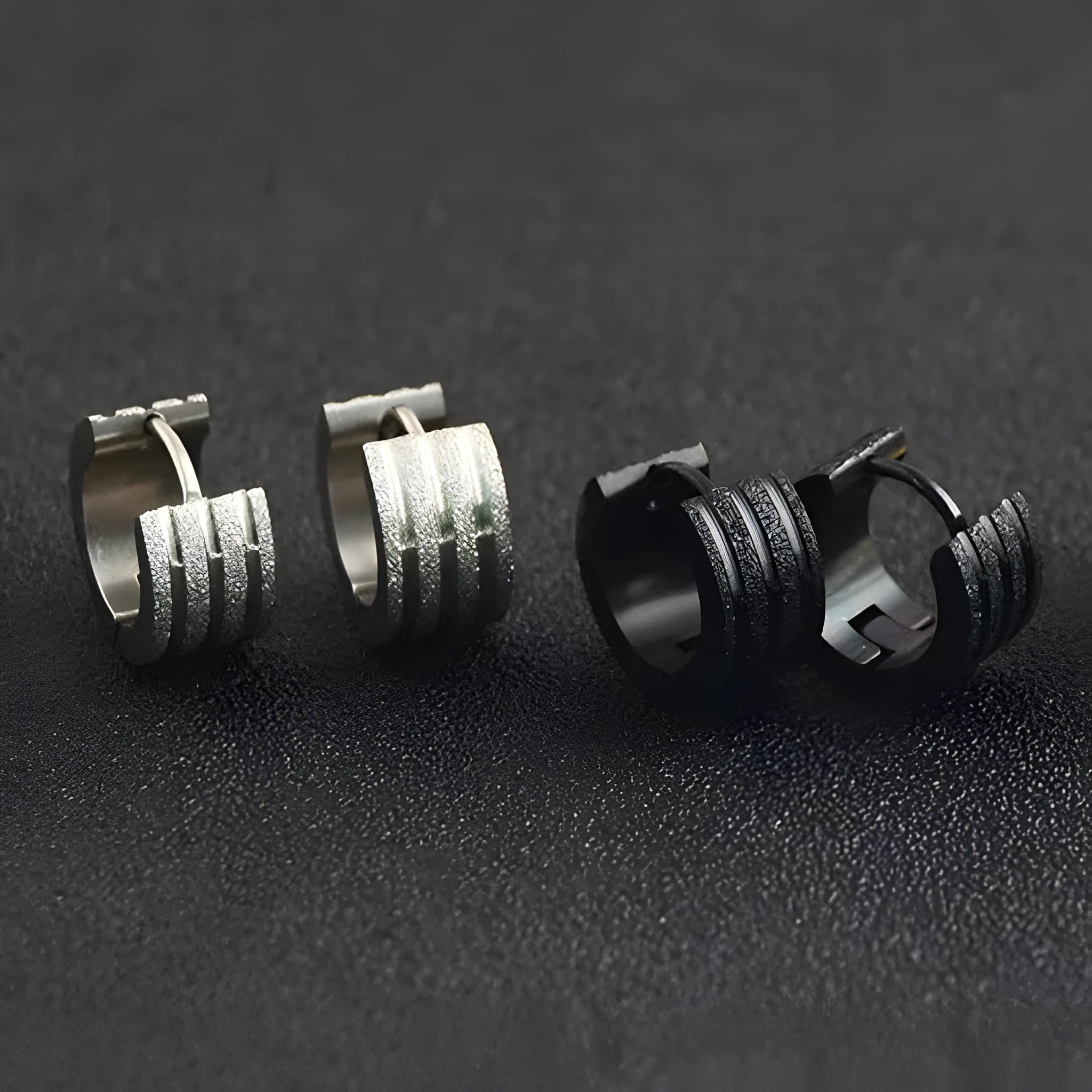 Three-line frosted geometry earrings Korean style titanium steel electroplated finish