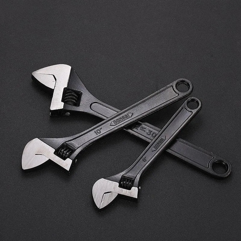 High carbon steel adjustable spanner with blackened finish and ergonomic handle in multiple size options