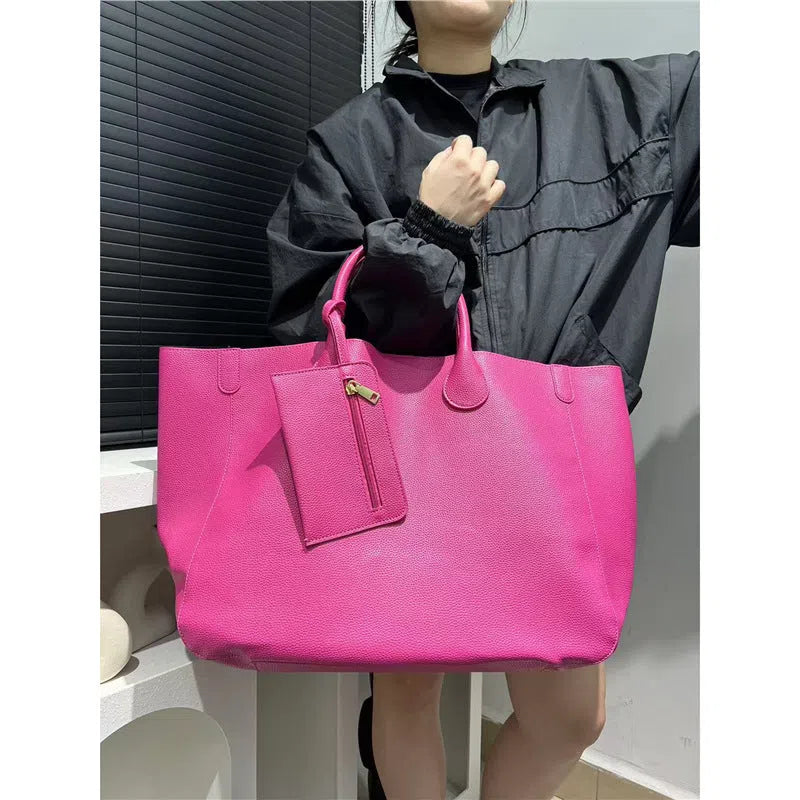 Ladies soft PU leather tote bag 60x32x22cm in urban minimalist style with pendant