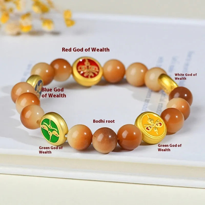 Handmade Bodhi seed bracelet in five directions, yellow round geometric beads, 14 to 17 inches, national style for women